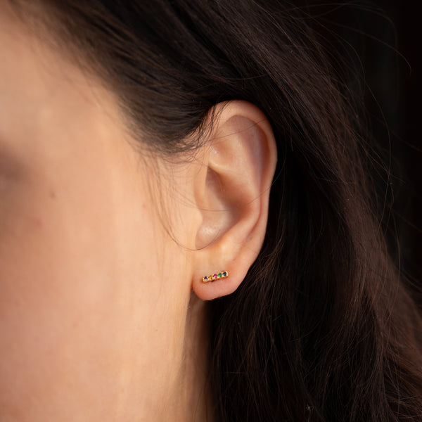 Colorful CZ Bar Studs - - Earrings - Ofina