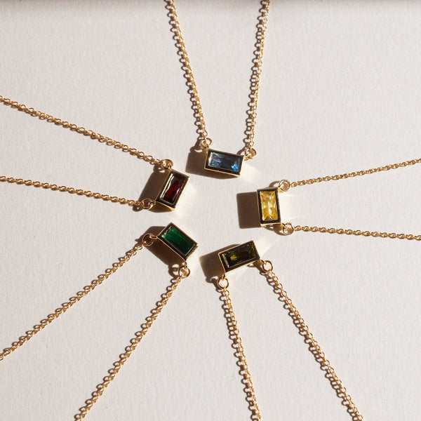 Emerald Shape Horizontal Birthstone Necklaces - - Necklaces - Ofina