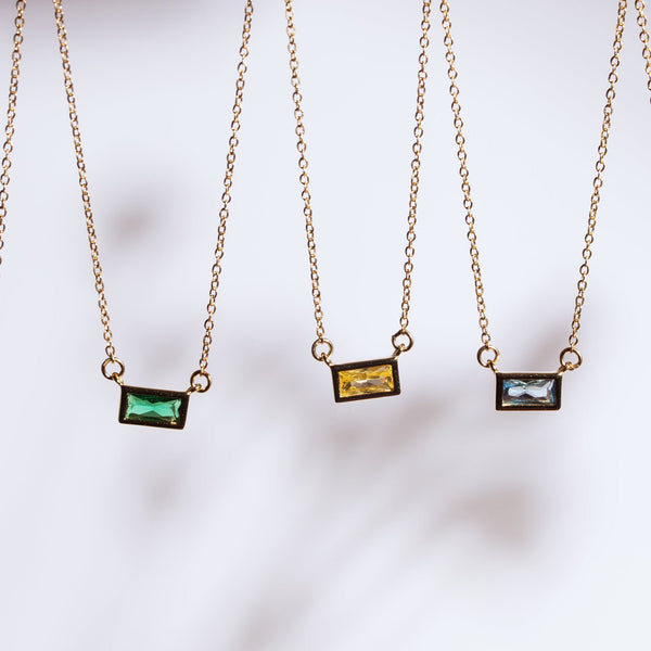 Emerald Shape Horizontal Birthstone Necklaces - - Necklaces - Ofina