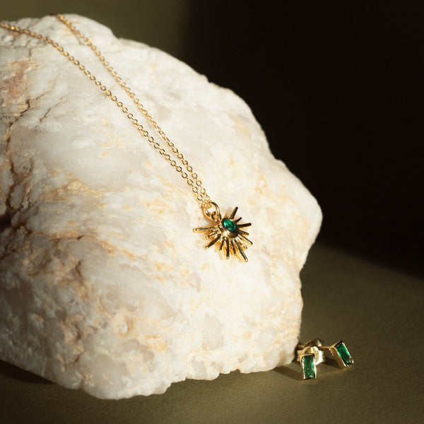 Green CZ Starburst Necklace - - Necklaces - Ofina