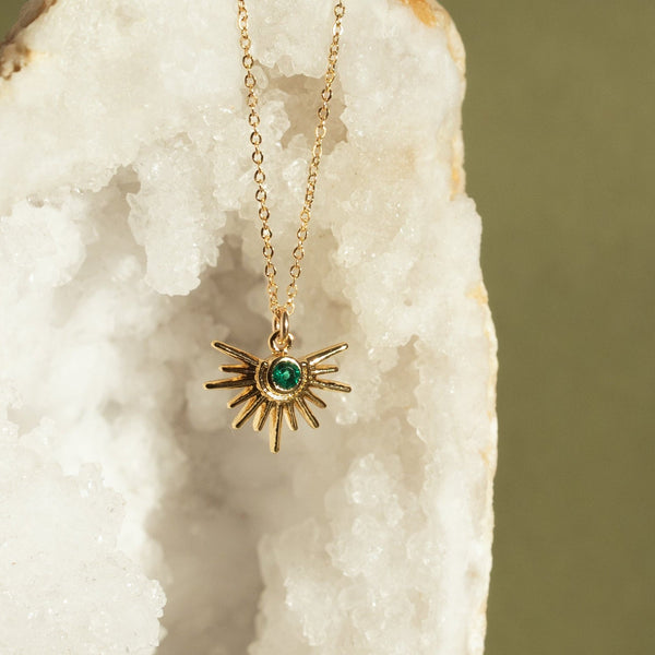 Green CZ Starburst Necklace - - Necklaces - Ofina