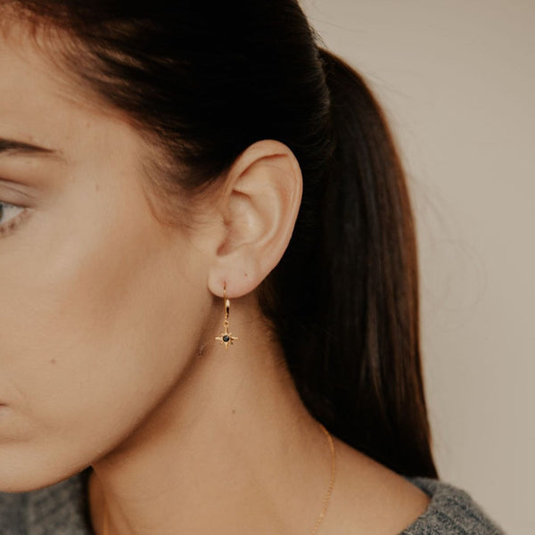 Black CZ Star Leverback Earrings - - Earrings - Ofina