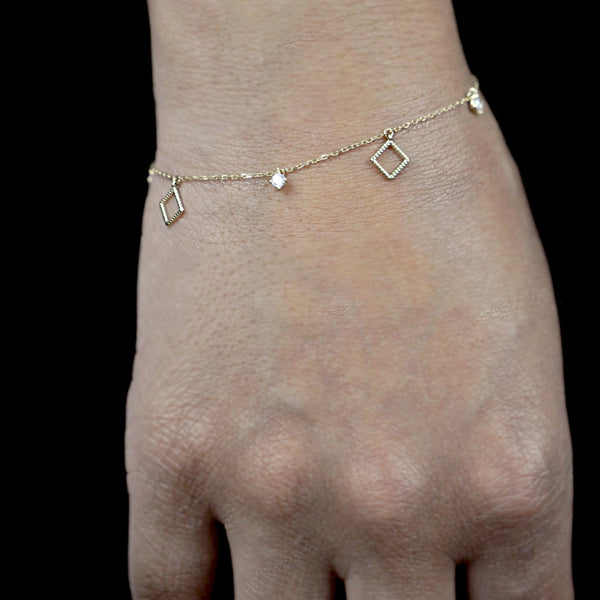14k Solid Gold CZ & Twisted Diamond Shape Bracelet / Anklet - - Bracelets - Ofina