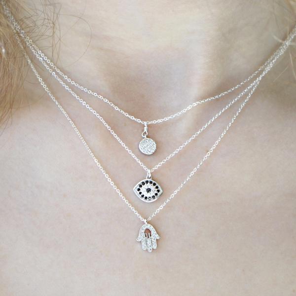 CZ Black Evil Eye Necklace - - Necklaces - Ofina