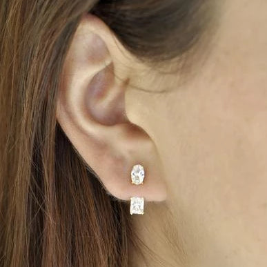 Oval / Square CZ Ear Jacket - - Earrings - Ofina