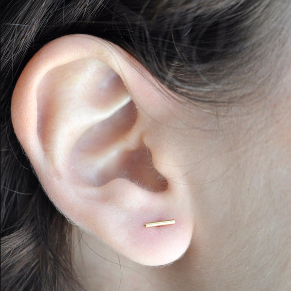10k Solid Gold Bar Studs - - Earrings - Ofina