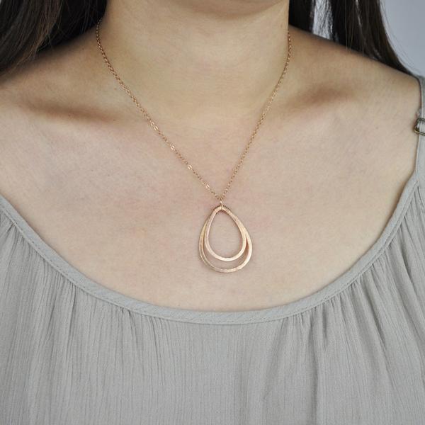 Double Brushed Teardrop Necklace - - Necklaces - Ofina