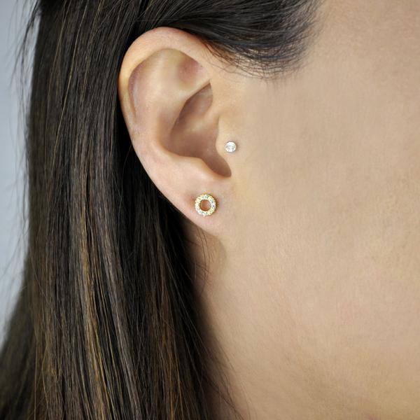 CZ Circle Cutout Studs - - Earrings - Ofina