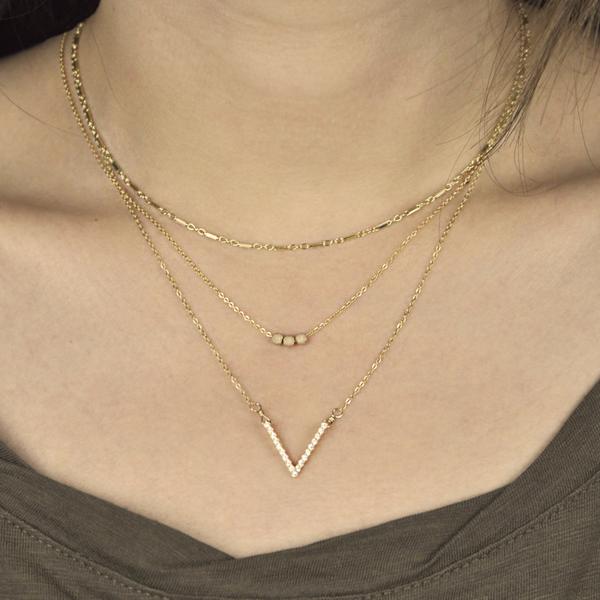 14k Solid Gold Triple Stardust Necklace - - Necklaces - Ofina