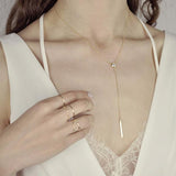 CZ Y-Drop Bar Necklace - - Necklaces - Ofina