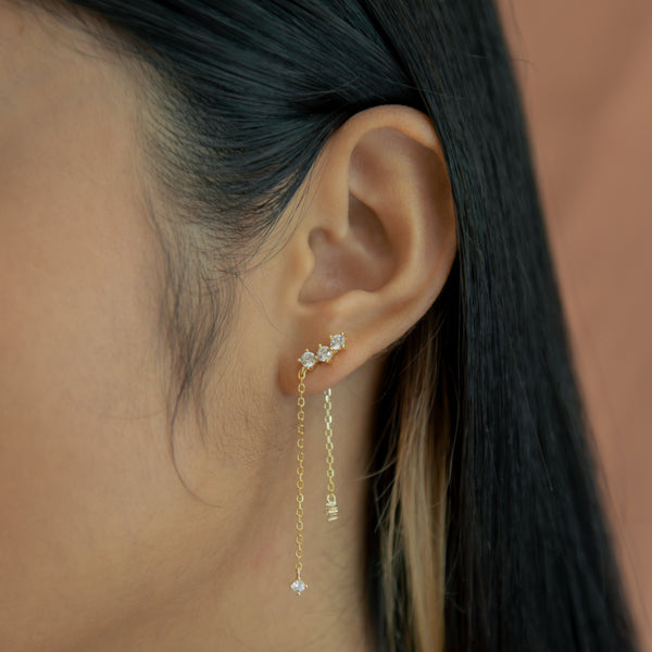 Triple CZ Chain Drop Studs - - Earrings - Ofina