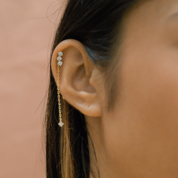Triple CZ Chain Drop Studs - - Earrings - Ofina