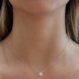 14k Solid Gold CZ Princess Cut Halo Necklace - - Necklaces - Ofina