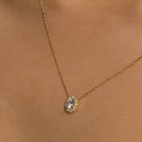 14k Solid Gold CZ Round Halo Necklace - - Necklaces - Ofina