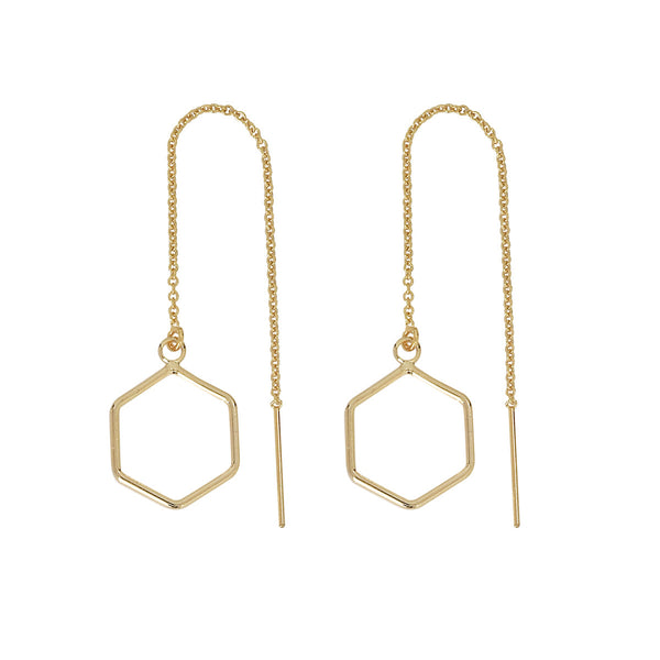 Geometric Ear Threaders (more shapes) - Earrings - Large Hex - Large Hex / Gold - Azil Boutique