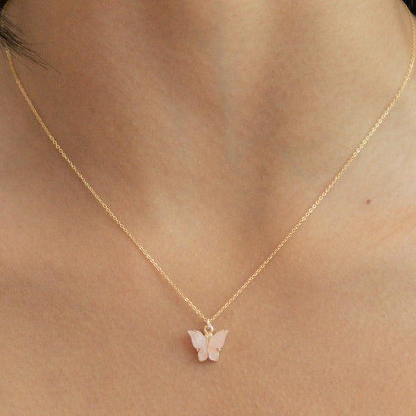 Coral Butterfly Necklace - - Necklaces - Ofina