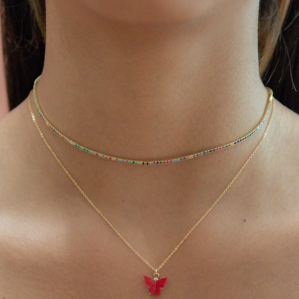 CZ Colorful Tennis Choker - - Necklaces - Ofina