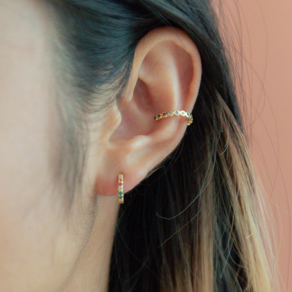 Bezel CZ Colorful Huggies - - Earrings - Ofina
