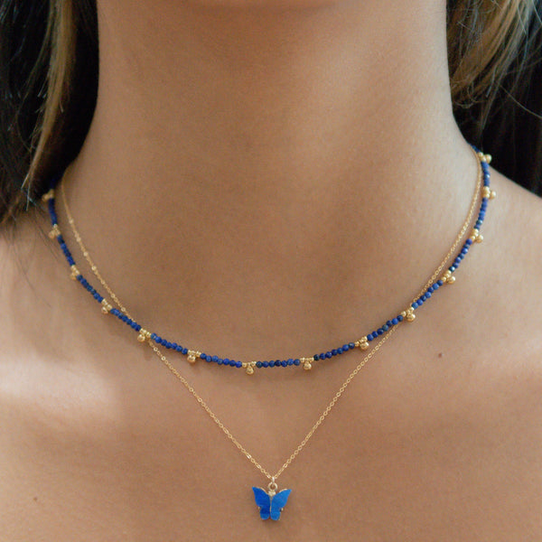 Lapis & Beaded Nugget Necklace - - Necklaces - Ofina