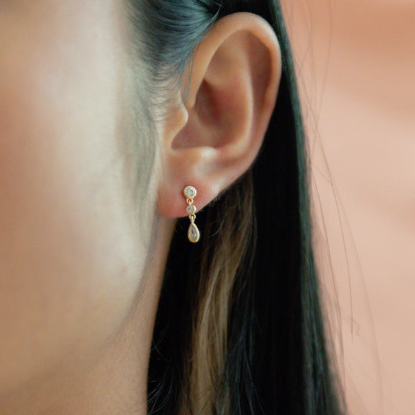 Double CZ Teardrop Dangle Studs - - Earrings - Ofina