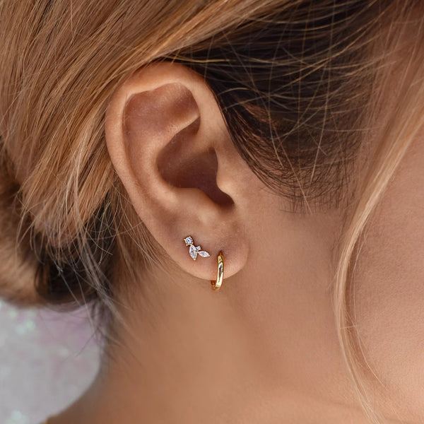 10k Solid Gold Marquise & Round CZ Studs - - Earrings - Ofina