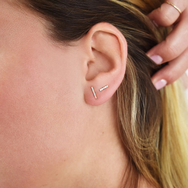 10k Solid Gold CZ Bar Studs - - Earrings - Ofina