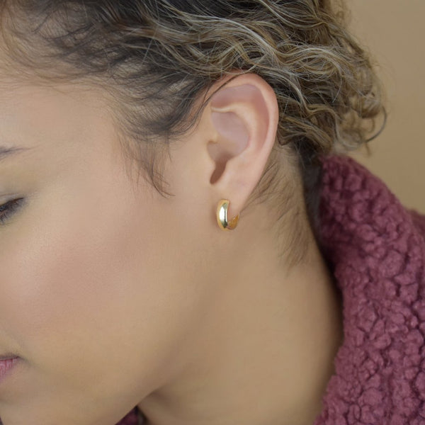 10k Solid Gold Thick Huggies - - Earrings - Ofina