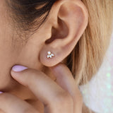 10k Solid Gold Triple CZ Marquise & Pearl Studs - - Earrings - Ofina