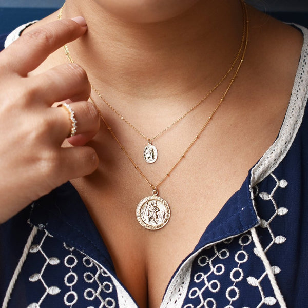 Saint Christopher Disc Necklace - - Necklaces - Ofina