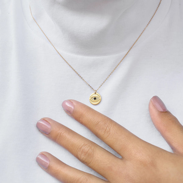 Black CZ Coin Lash Necklace - - Necklaces - Ofina