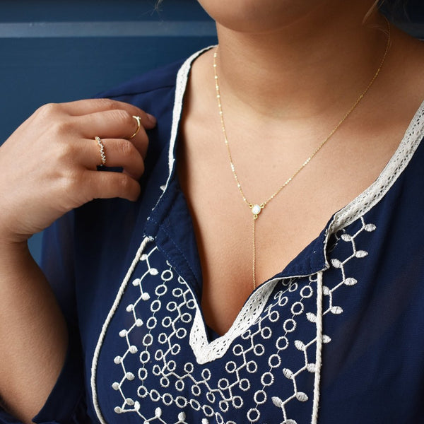 Opal Y-Drop Necklace - - Necklaces - Ofina