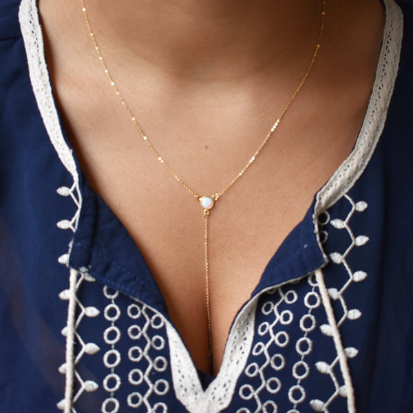 Opal Y-Drop Necklace - - Necklaces - Ofina