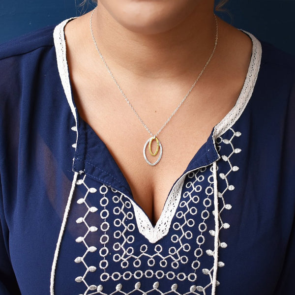 Double Brushed Marquise Necklace - - Necklaces - Ofina