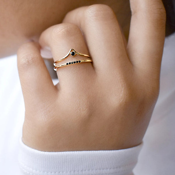 Black CZ Chevron Ring - - Rings - Ofina