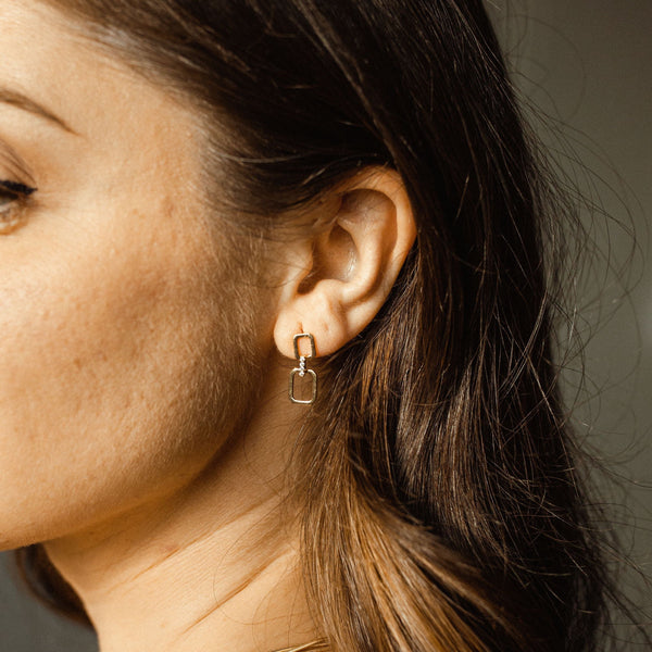 Oval Double Link CZ Studs - - Earrings - Ofina