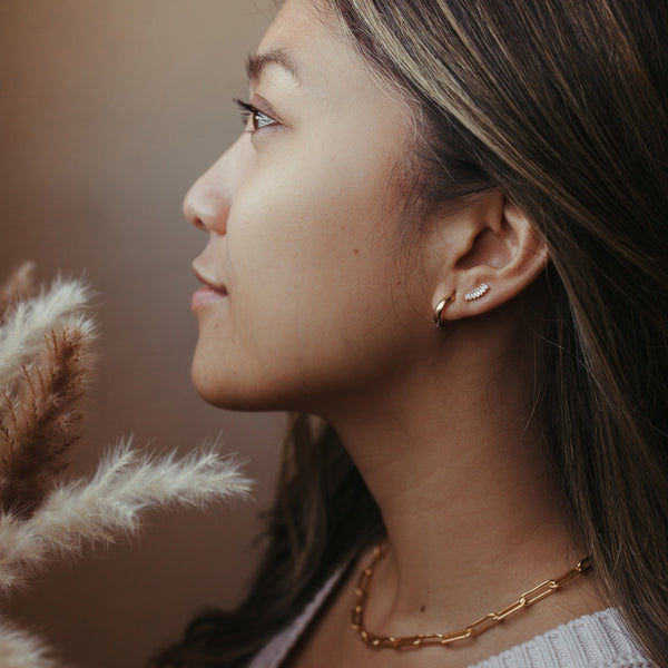 Multi-Baguette Curved Arc Studs - - Earrings - Ofina