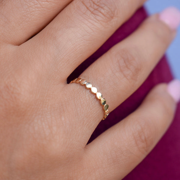 10k Solid Gold Flat Beaded Ring - - Rings - Ofina