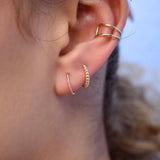 10k Solid Gold Thick Beaded Huggie - - Earrings - Ofina