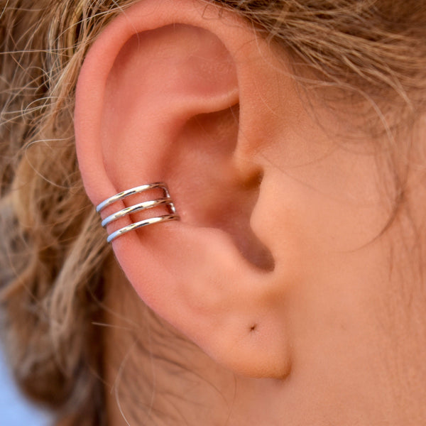 10k Solid Gold Triple Line Middle Ear Cuff - - Earrings - Ofina