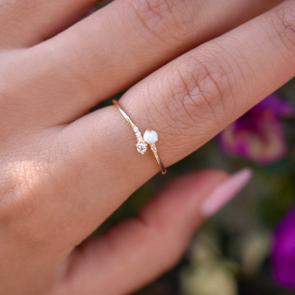10k Solid Gold Opal / CZ Ring - - Rings - Ofina