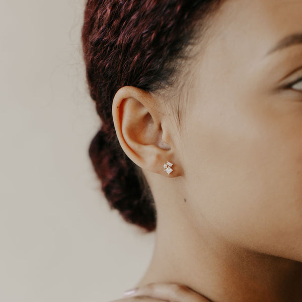 10k Solid Gold CZ Trio Cluster Studs - - Earrings - Ofina