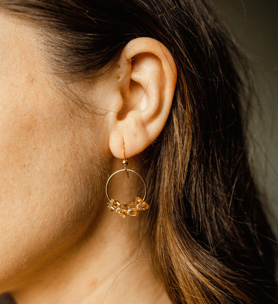 Coral Crystal on Circle Earrings - - Earrings - Ofina