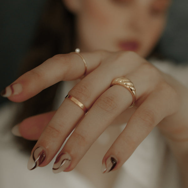 10k Solid Gold Croissant Dome Ring - - Rings - Ofina