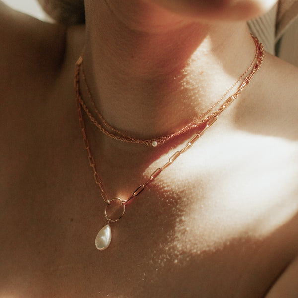 Pearl Teardrop Oval Link Necklace - - Necklaces - Ofina