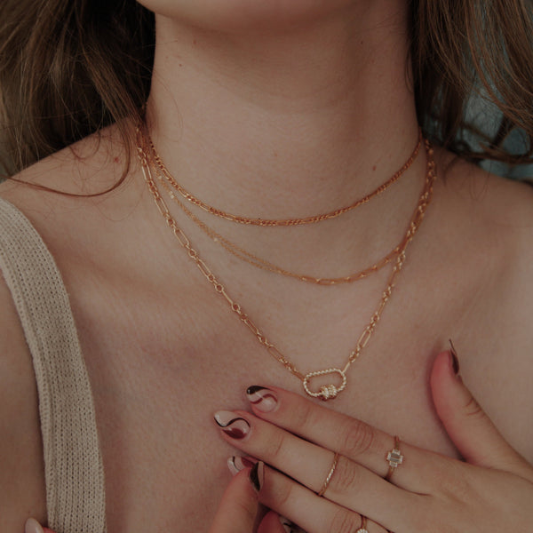 Elongated Oval Link Textured Carabiner Necklace - - Necklaces - Ofina