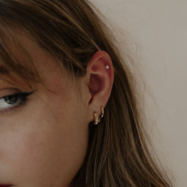 10k Solid Gold Croissant Huggies - - Earrings - Ofina