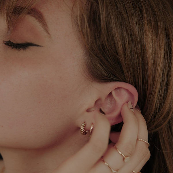 10k Solid Gold Croissant Huggies - - Earrings - Ofina