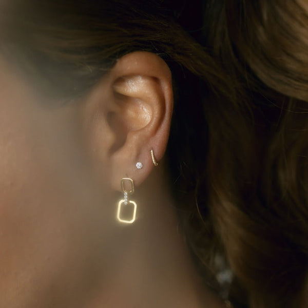 Oval Double Link CZ Studs - - Earrings - Ofina