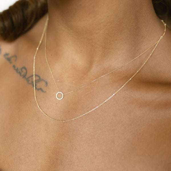 14k Solid Gold CZ Circle Cutout Necklace - - Necklaces - Ofina