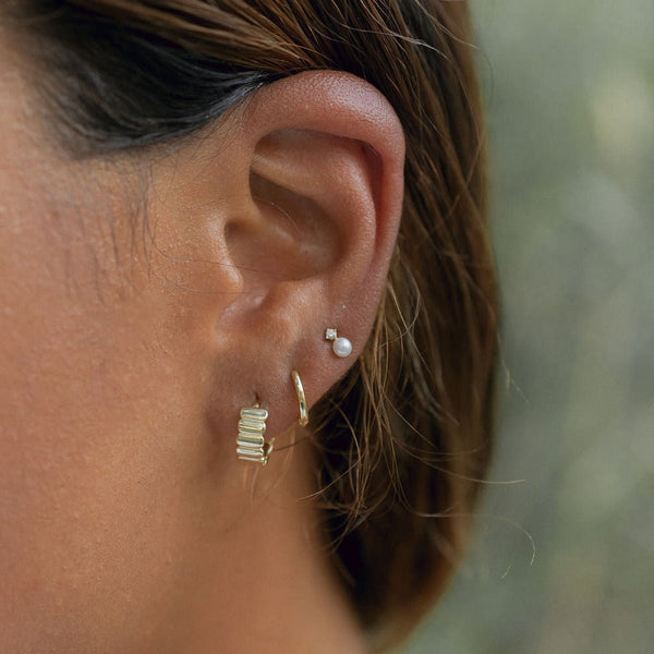 10k Solid Gold CZ / Pearl Studs - - Earrings - Ofina